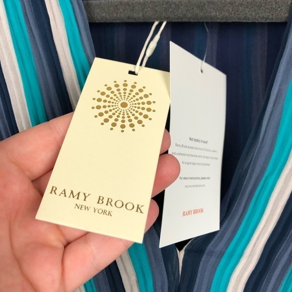 Ramy Brook Printed Hazel Striped Ruffle Long Sleeve Midi Dress Size 0 Blue Party - Picture 5 of 9